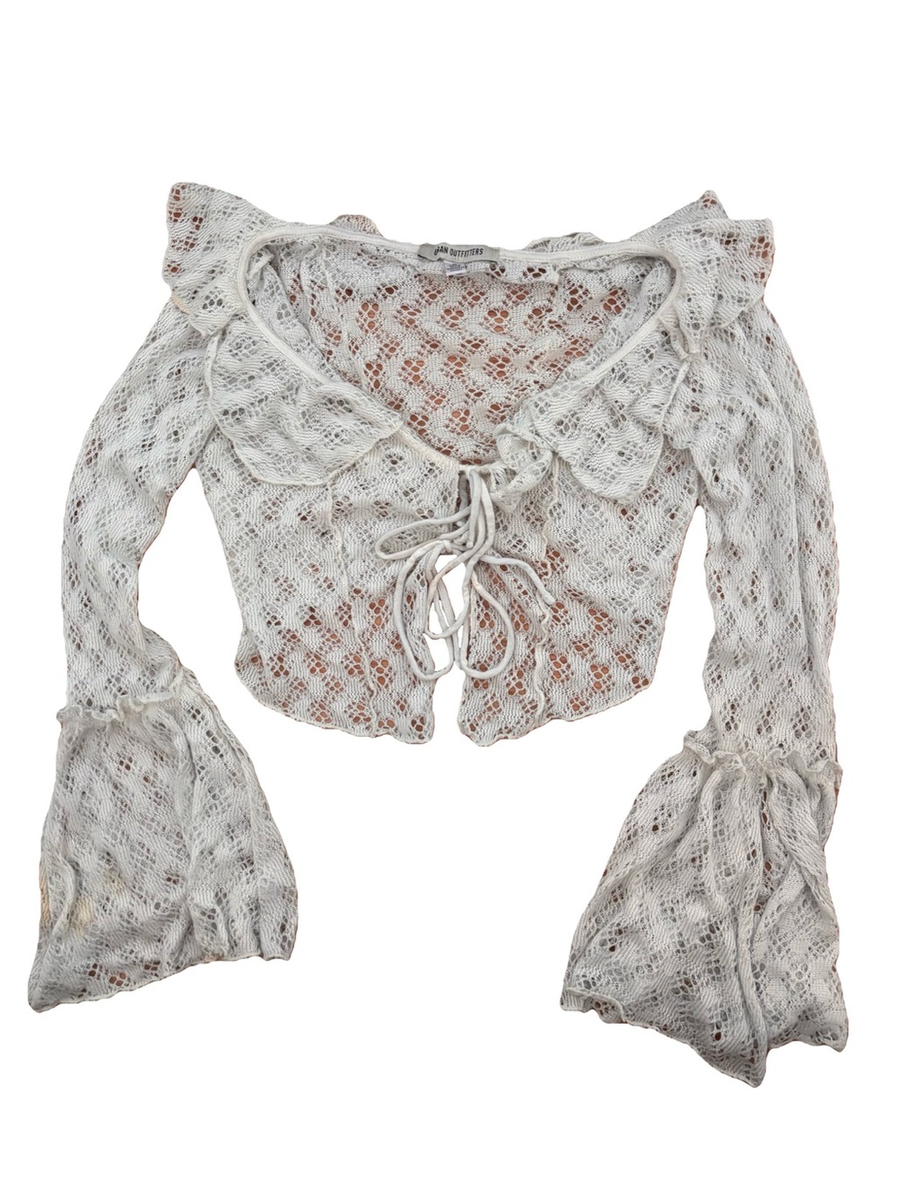 Urban Outfitters White Lace Tie-Front Bell Sleeve Crop Top